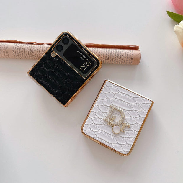 HypedEffects Dior Black and White Leather Z Flip Phone Case