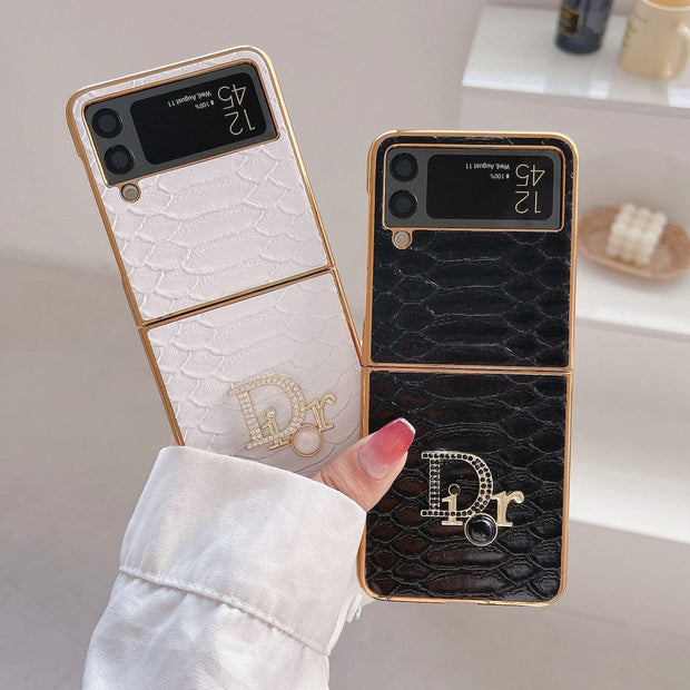 HypedEffects Dior Black and White Leather Z Flip Phone Case