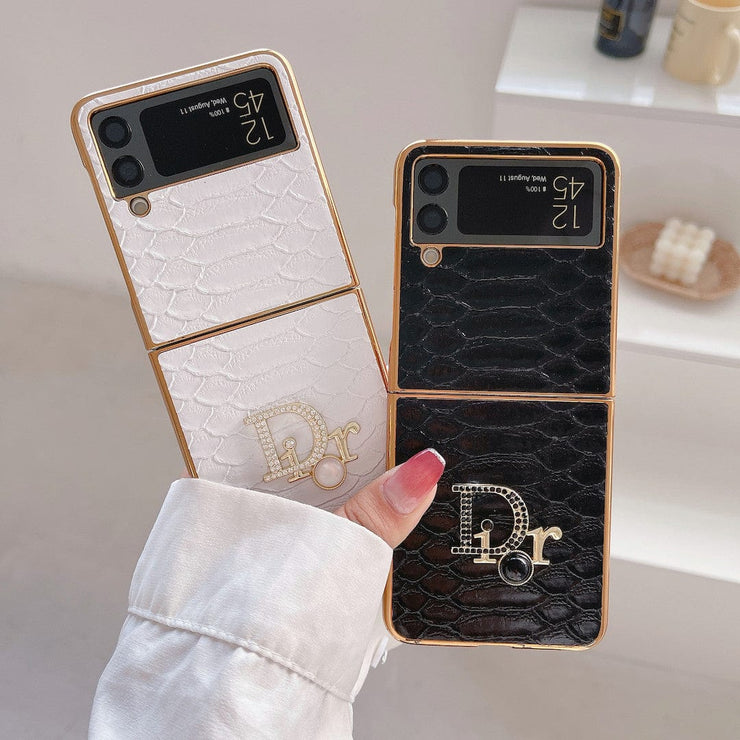 HypedEffects Dior Black and White Leather Z Flip Phone Case
