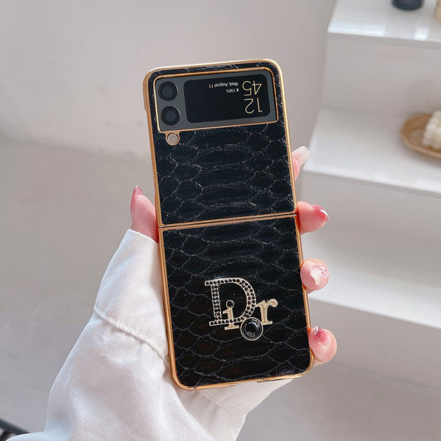HypedEffects Dior Black and White Leather Z Flip Phone Case
