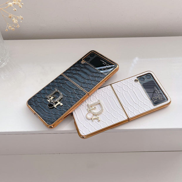HypedEffects Dior Black and White Leather Z Flip Phone Case