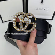 HypedEffects Elegant Black Gucci Leather Belt - Embellished Louis Vuitton Buckle
