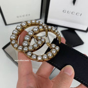 HypedEffects Elegant Black Gucci Leather Belt - Embellished Louis Vuitton Buckle