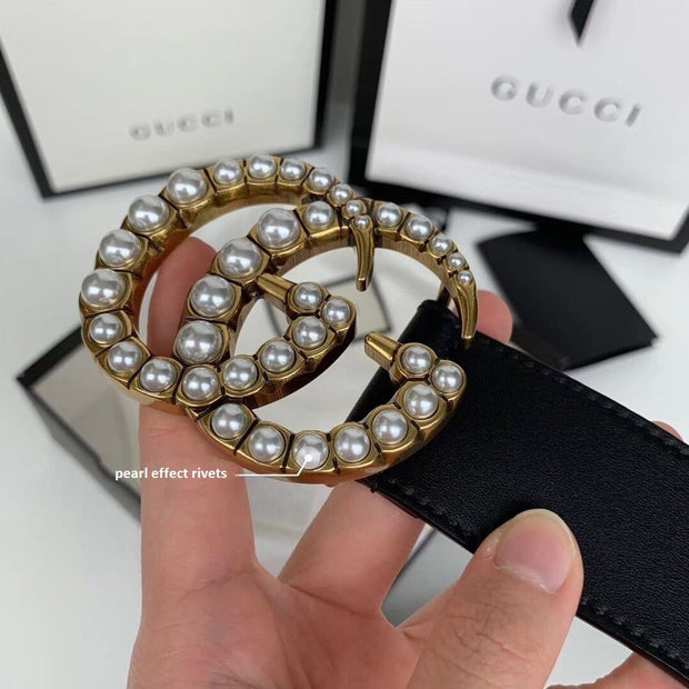 HypedEffects Elegant Black Gucci Leather Belt - Embellished Louis Vuitton Buckle