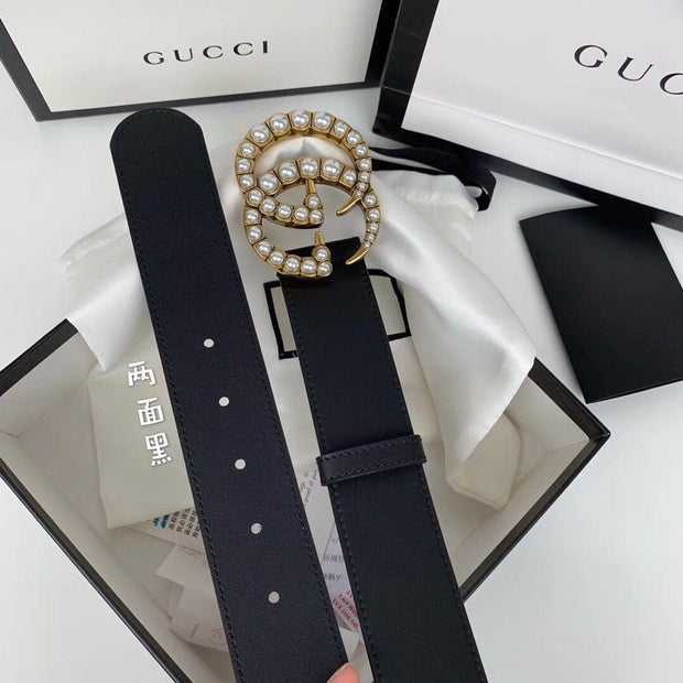 HypedEffects Elegant Black Gucci Leather Belt - Embellished Louis Vuitton Buckle