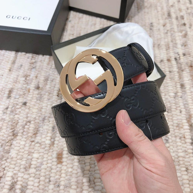 HypedEffects Engraved Black Gucci Belt - Golden Louis Vuitton Buckle