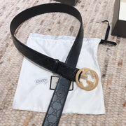 HypedEffects Engraved Black Gucci Belt - Golden Louis Vuitton Buckle