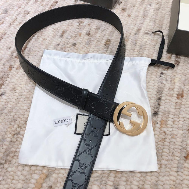 HypedEffects Engraved Black Gucci Belt - Golden Louis Vuitton Buckle