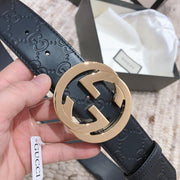 HypedEffects Engraved Black Gucci Belt - Golden Louis Vuitton Buckle