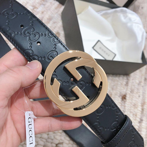 HypedEffects Engraved Black Gucci Belt - Golden Louis Vuitton Buckle