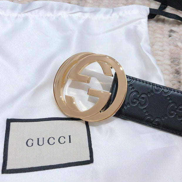 HypedEffects Engraved Black Gucci Belt - Golden Louis Vuitton Buckle