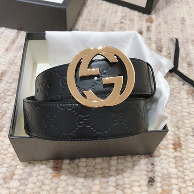 HypedEffects Engraved Black Gucci Belt - Golden Louis Vuitton Buckle