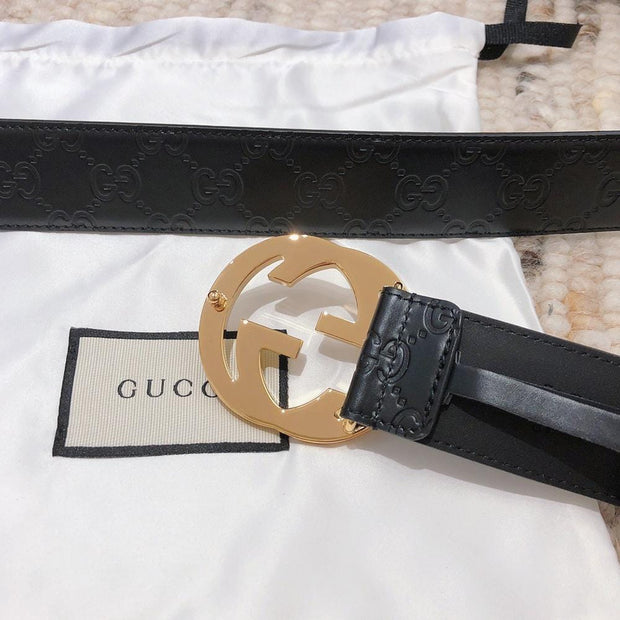 HypedEffects Engraved Black Gucci Belt - Golden Louis Vuitton Buckle