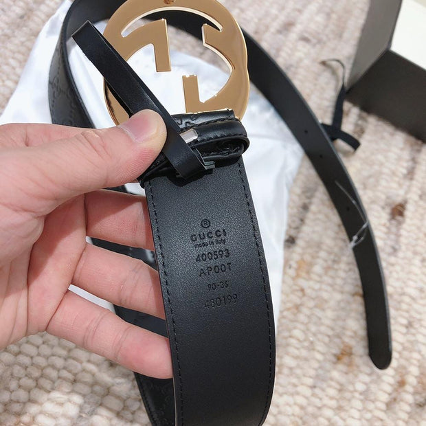 HypedEffects Engraved Black Gucci Belt - Golden Louis Vuitton Buckle