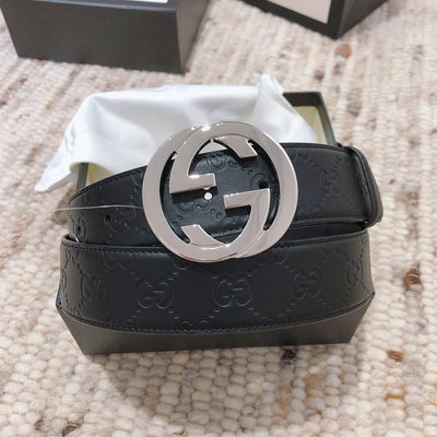 HypedEffects Engraved Black Gucci Belt - SiLouis Vuittoner Gucci Buckle