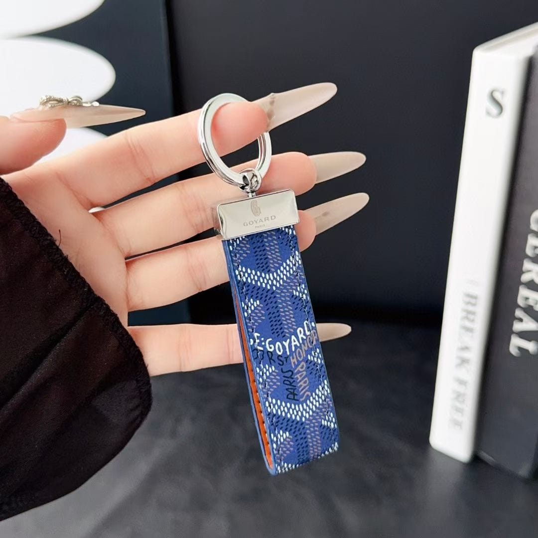 HypedEffects Goyard Signature Canvas Keychain with Leather Strap Luxury Designer Key Holder Available in 7 Colors