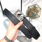 HypedEffects Gucci Black Leather Belt - Glamorous Buckle.