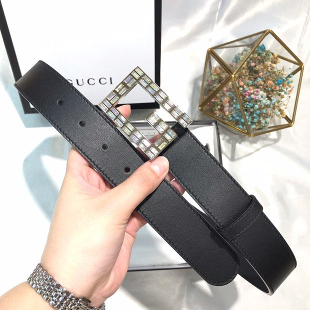 HypedEffects Gucci Black Leather Belt - Glamorous Buckle.