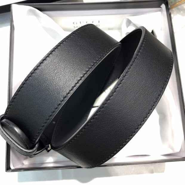 HypedEffects Gucci Black Leather Belt - Glamorous Buckle.