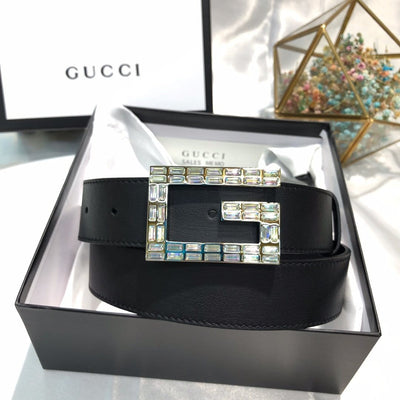 HypedEffects Gucci Black Leather Belt - Glamorous Buckle.