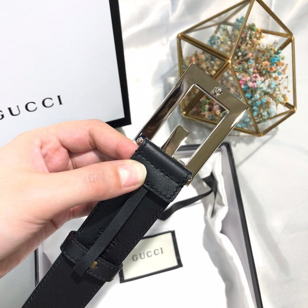 HypedEffects Gucci Black Leather Belt - Glamorous Buckle.