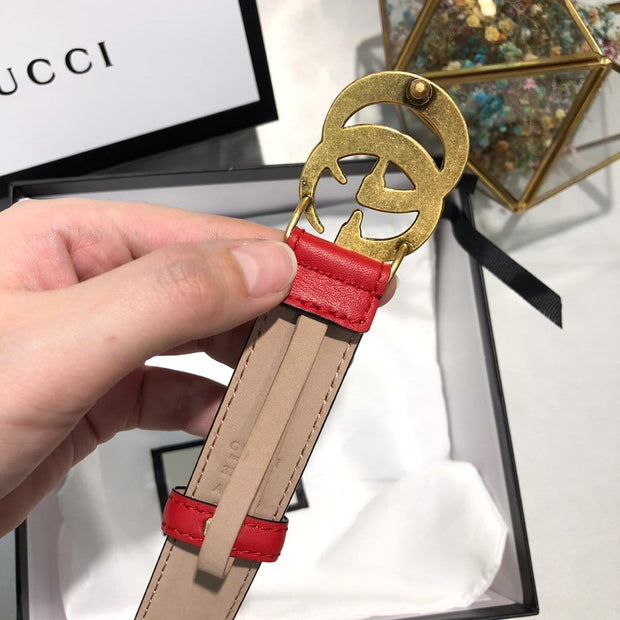 HypedEffects Gucci Crimson Leather Belt - Glamorous Buckle