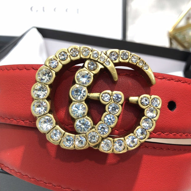 HypedEffects Gucci Crimson Leather Belt - Glamorous Buckle