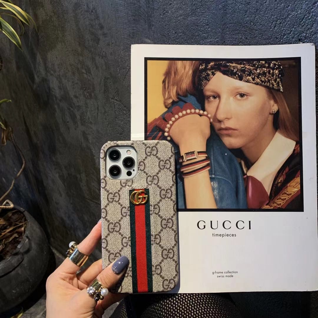 HypedEffects gucci Monogram Canvas iPhone 17 Case with Stripe Detail