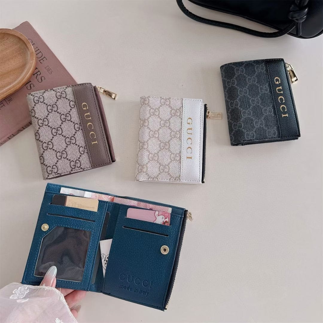 HypedEffects gucci Monogram Zip Wallet with Gold Logo – Bifold Design