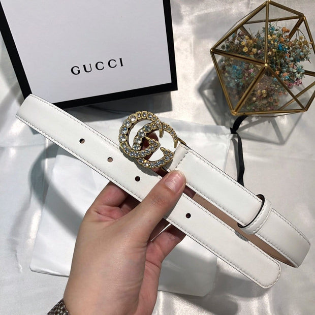 HypedEffects Gucci Pure White Leather Belt - Glamorous Buckle
