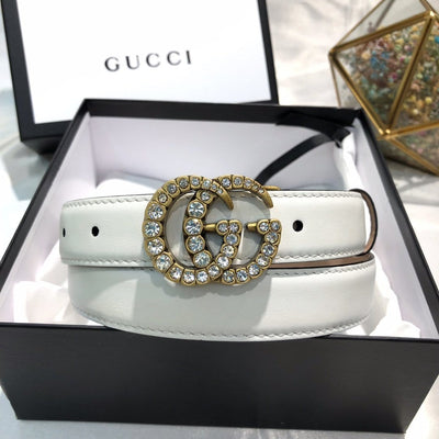 HypedEffects Gucci Pure White Leather Belt - Glamorous Buckle