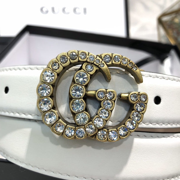 HypedEffects Gucci Pure White Leather Belt - Glamorous Buckle