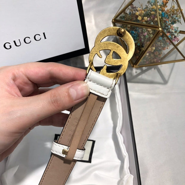 HypedEffects Gucci Pure White Leather Belt - Glamorous Buckle