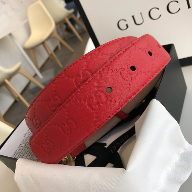 HypedEffects Gucci Red Leather Belt with Golden Gucci Buckle