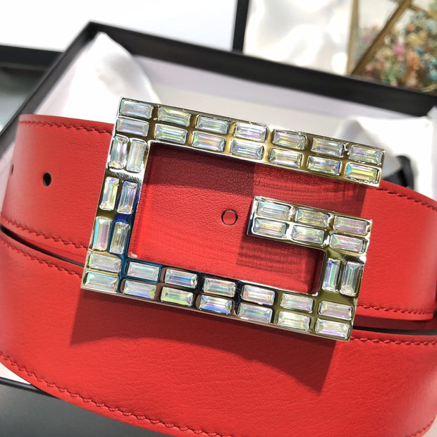 HypedEffects Gucci Scarlet Leather Belt - Glamorous Buckle