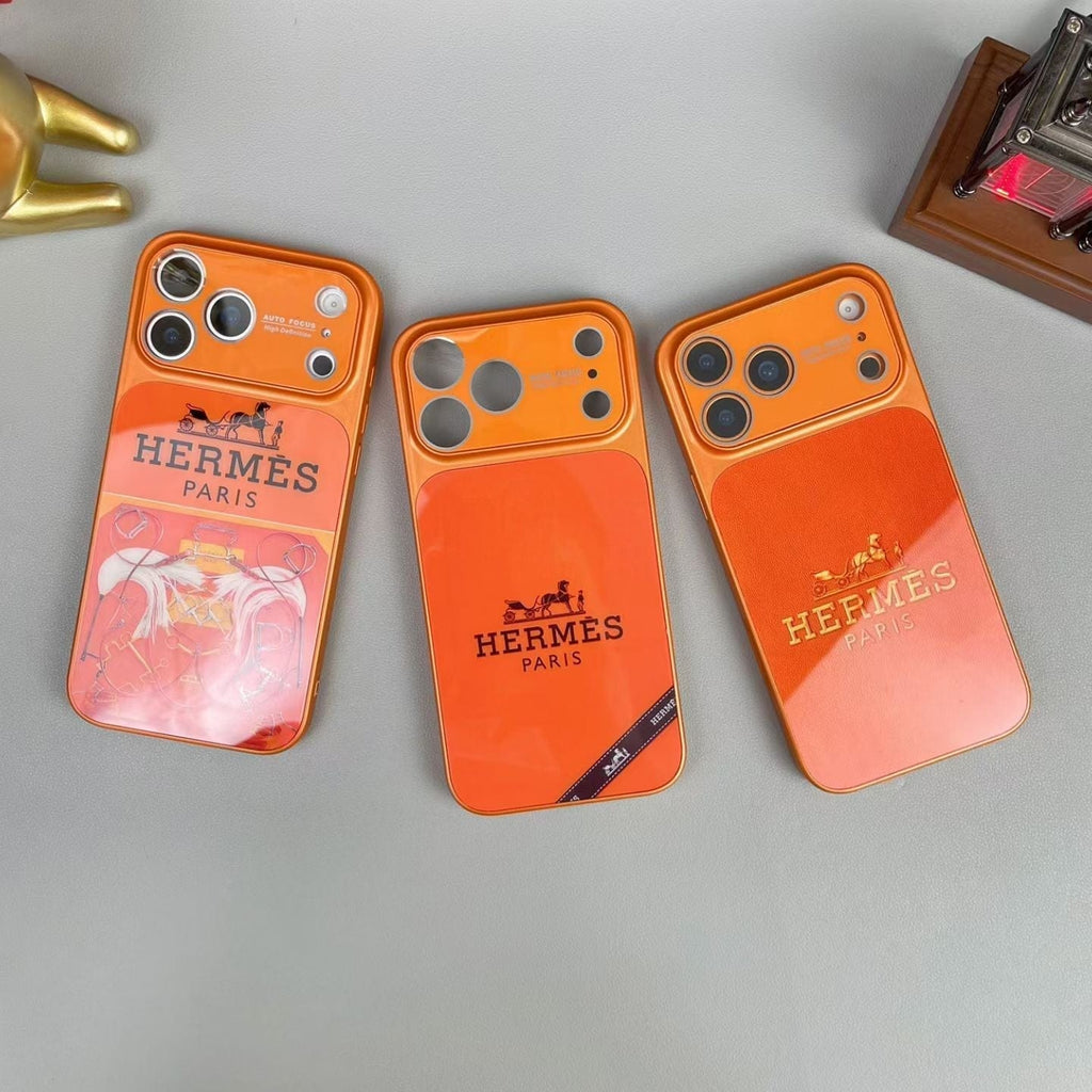 HypedEffects Hermes Paris Orange Phone Case for iPhone 14 to iPhone 17 Pro Max Designer Style Back Cover