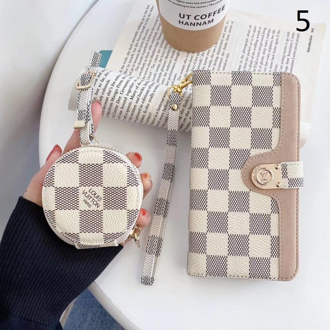 HypedEffects Leather Folio louis vuitton And gucci iPhone Case for iphone 12, iphone 13 + FREE AIRPODS PRO CASE