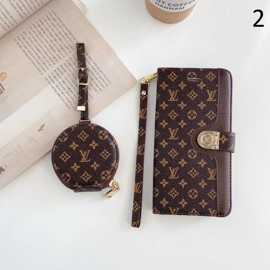 HypedEffects Leather Folio louis vuitton And gucci iPhone Case for iphone 12, iphone 13 + FREE AIRPODS PRO CASE