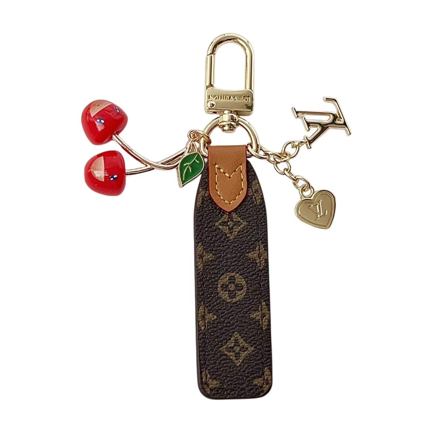 HypedEffects louis vuitton Cherry Charm Keychain with Monogram Leather Strap Luxury Designer Bag and Key Accessory