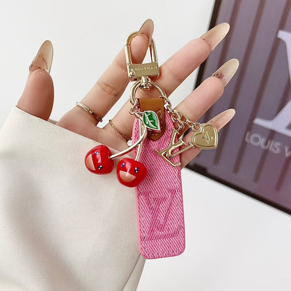 HypedEffects louis vuitton Cherry Charm Keychain with Monogram Leather Strap Luxury Designer Bag and Key Accessory