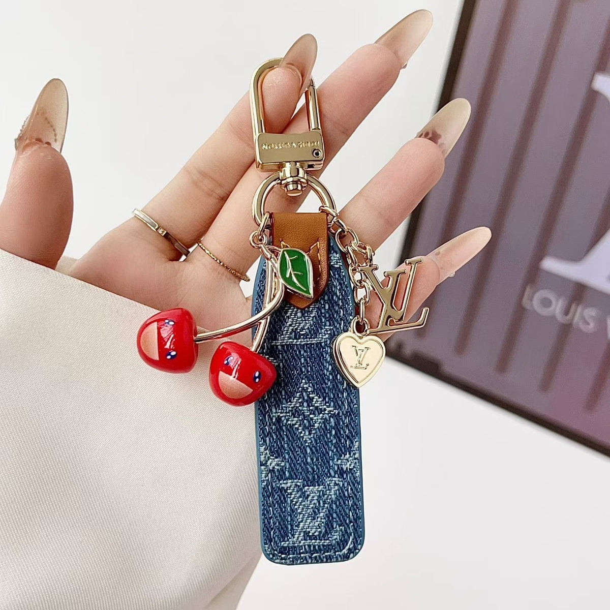 HypedEffects louis vuitton Cherry Charm Keychain with Monogram Leather Strap Luxury Designer Bag and Key Accessory