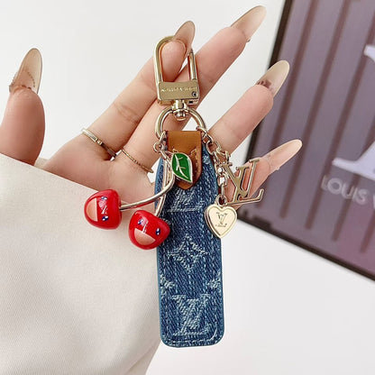 HypedEffects louis vuitton Cherry Charm Keychain with Monogram Leather Strap Luxury Designer Bag and Key Accessory