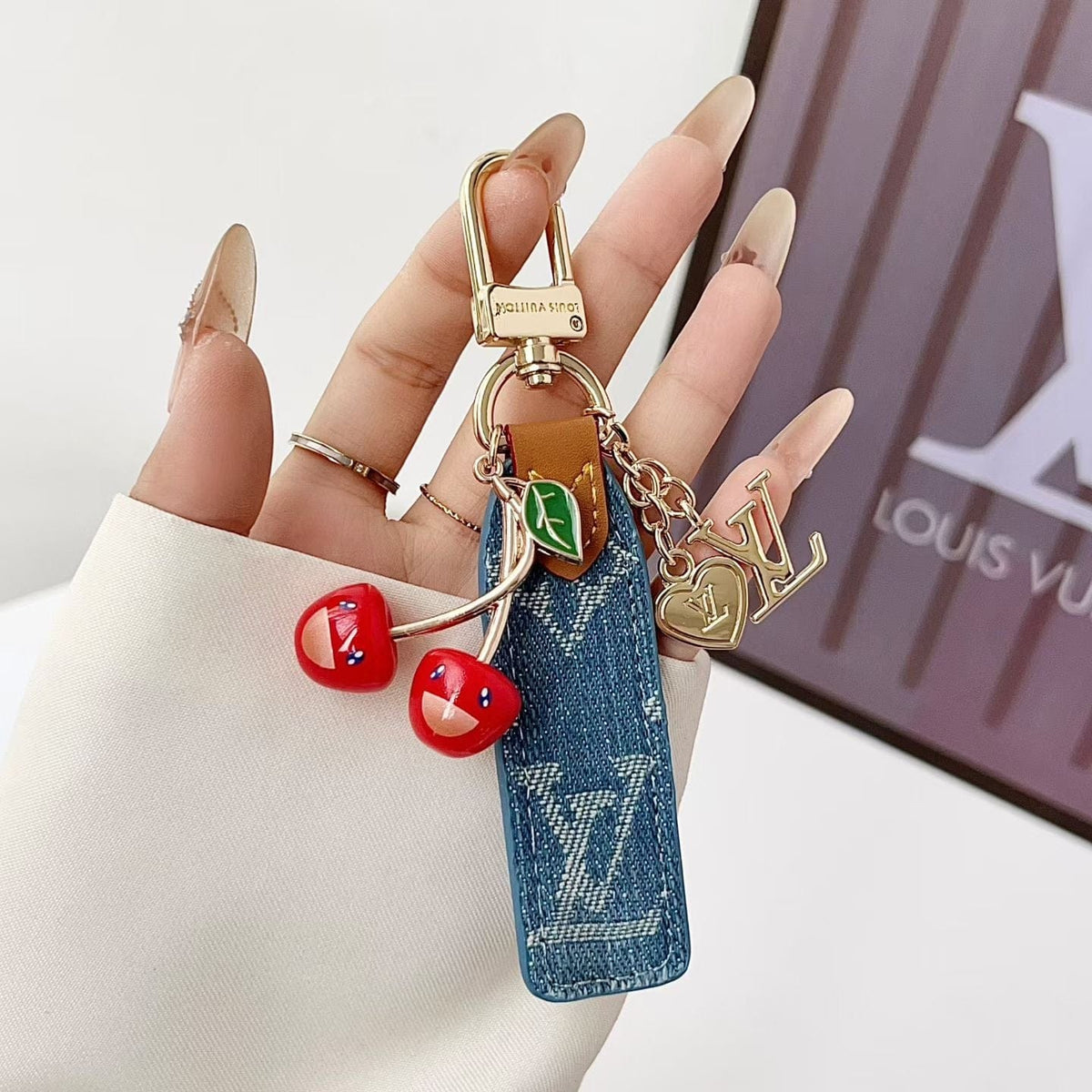 HypedEffects louis vuitton Cherry Charm Keychain with Monogram Leather Strap Luxury Designer Bag and Key Accessory
