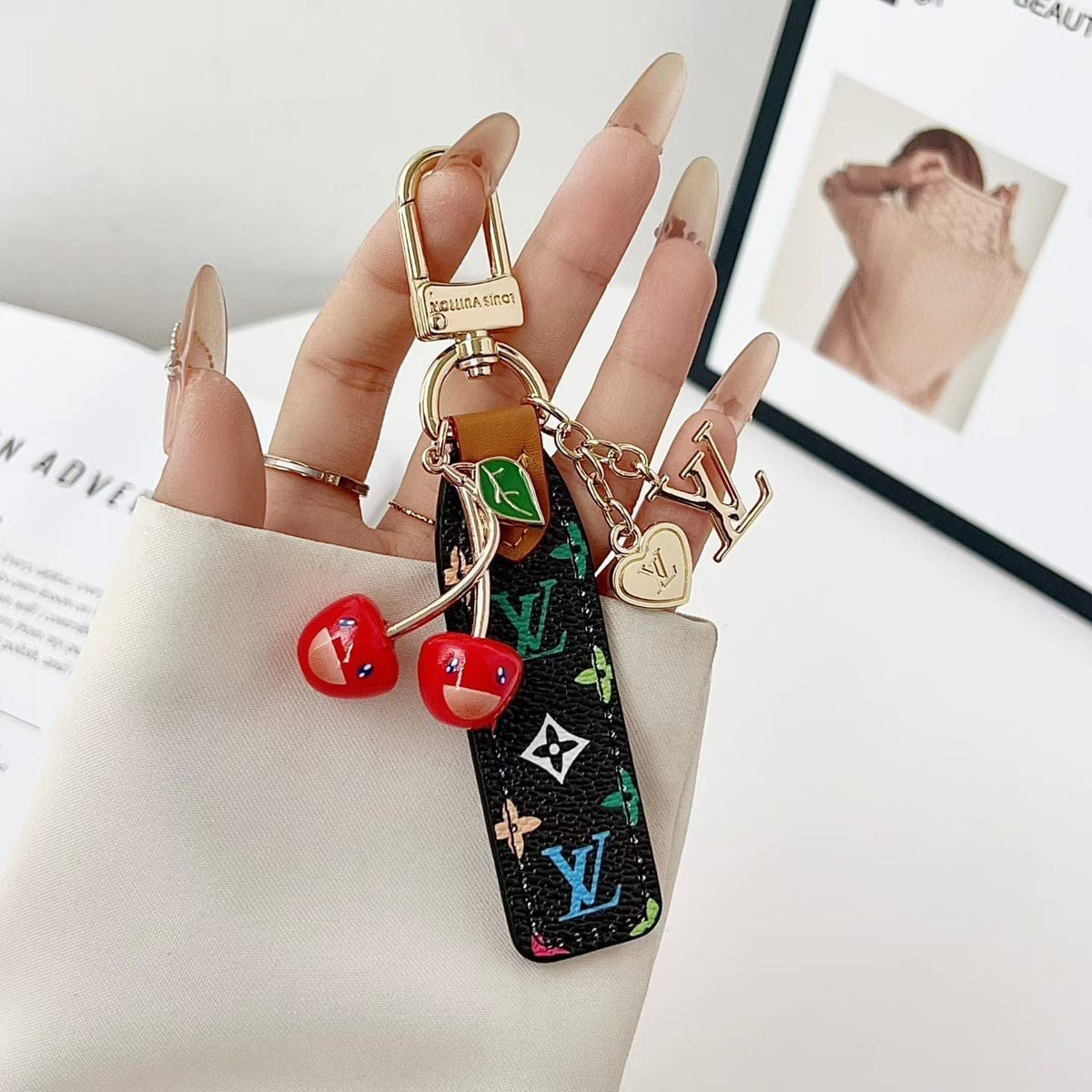 HypedEffects louis vuitton Cherry Charm Keychain with Monogram Leather Strap Luxury Designer Bag and Key Accessory