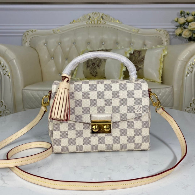 HypedEffects Louis Vuitton Mini Dauphine Bag in Damier Azur Canvas with Pink Interior