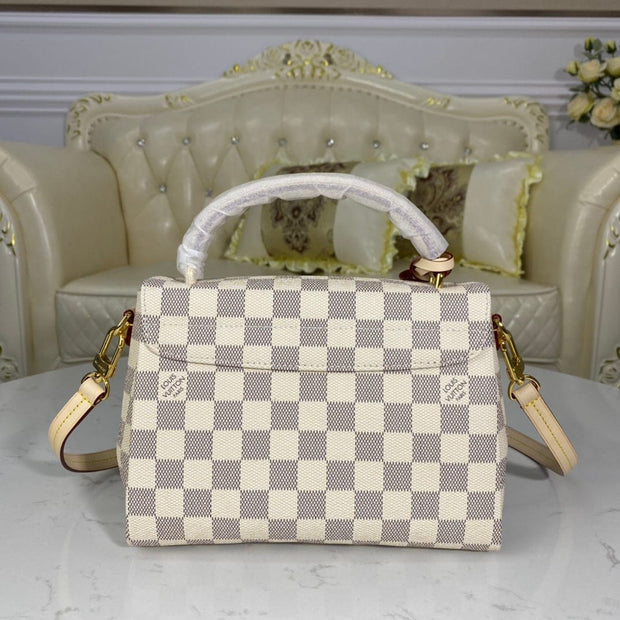 HypedEffects Louis Vuitton Mini Dauphine Bag in Damier Azur Canvas with Pink Interior