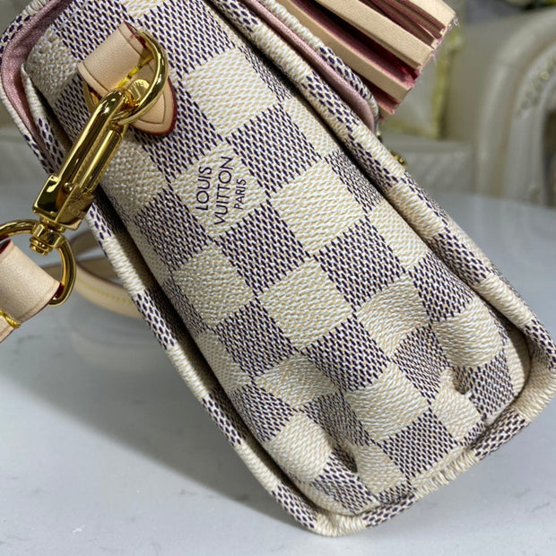 HypedEffects Louis Vuitton Mini Dauphine Bag in Damier Azur Canvas with Pink Interior