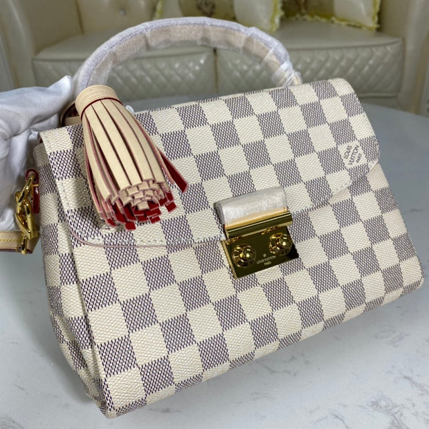 HypedEffects Louis Vuitton Mini Dauphine Bag in Damier Azur Canvas with Pink Interior
