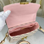 HypedEffects Louis Vuitton Mini Dauphine Bag in Damier Azur Canvas with Pink Interior