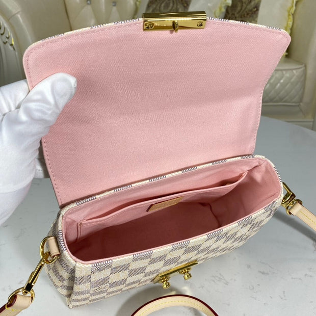 HypedEffects Louis Vuitton Mini Dauphine Bag in Damier Azur Canvas with Pink Interior